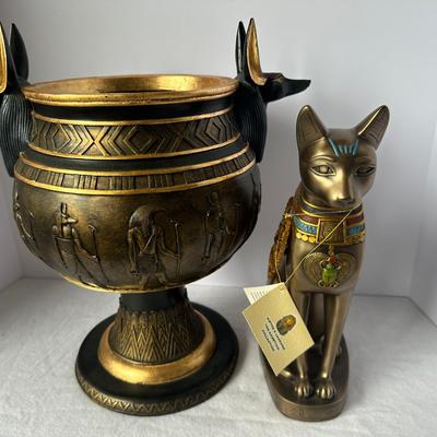 Ancient Egyptian Decorative Set – Anubis Chalice & Bastet Statue