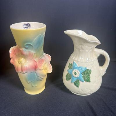 Royal Copley Floral Vase & Embossed Ceramic Pitcher