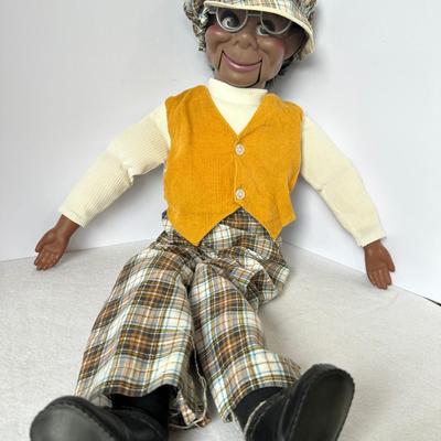 Vintage Ventriloquist Dummy Doll – Plaid Outfit & Yellow Vest