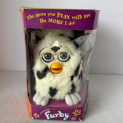Vintage 1998 Furby – Black & White Cow Print – Original Box