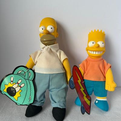 Vintage Homer and Bart Simpson Plush Dolls with Accessories (Burger King)