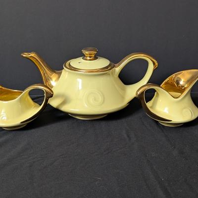 Vintage USA Yellow & Gold Ceramic Teapot Set – 3 Pieces