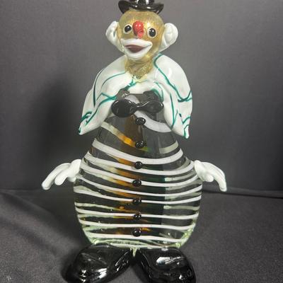 Murano-Style Art Glass Clown Figurine with Striped Body