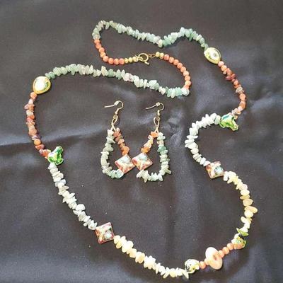 HKM027- Jade Colored Asian Style Handmade Necklace & Earrings