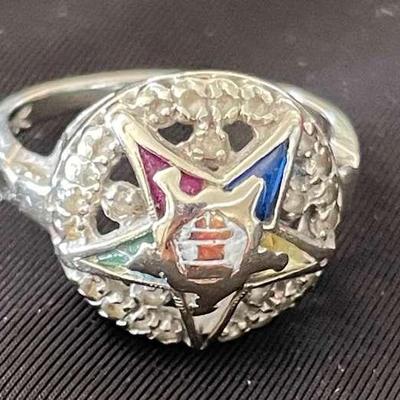 HKM076- Order Of The Eastern Star Women’s White Gold Ring Sz 6.5