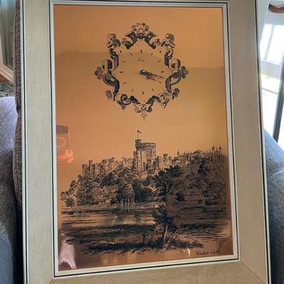 HKM037 - Framed Copper Clock With Etched Windsor Castle 