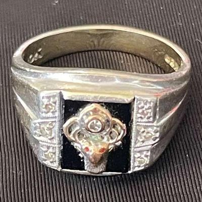 HKM078 - Vintage 10K White Gold/Onyx/Diamond Men’s Ring Sz 9.5