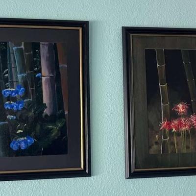 HKM028 Set Of 2 Hand-painted Bamboo Flower Paintings 