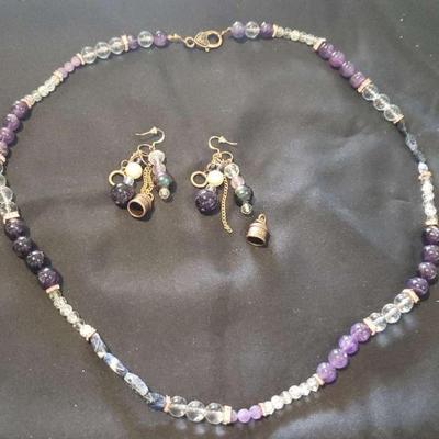 HKM026- Purple Handmade Necklace & Earrings
