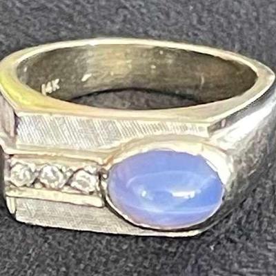 HKM079 - Vintage 14K Ring With Lavender Star Sapphire /Diamond Sz 6.5