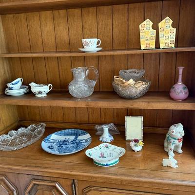 Antique American Brilliant Period crystal, assorted porcelain and pottery 