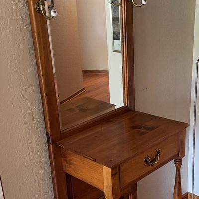 Wooden Hall Tree Mirrored Stand