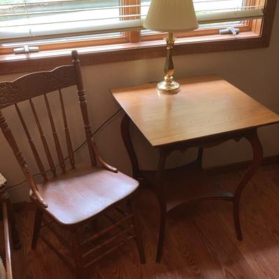 Solid Wood Side Table, Chair and Lamp