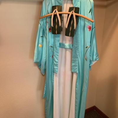 Vintage Pale Blue Silk Japanese Kimono