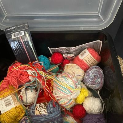 Tub Of Yarn, Circular Needle & Crochet Hooks