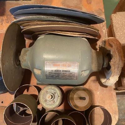  Vintage Union Tool Co. 6” Bench Grinder & Sandpaper
