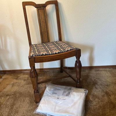 Antique Tiger Wood Dining Chair With Removable Seat And Two IKEA Chair Covers