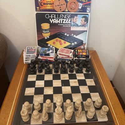 Vintage Challenge Yahtzee (1974), Stone Chess Set And Cards