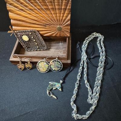 Vintage Enamel Jewelry And Wood Box