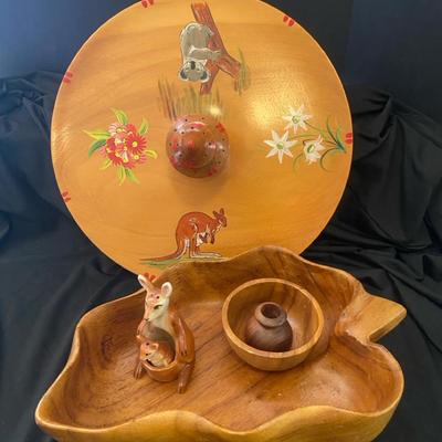 Monkey Pod Bowl, Black Wood Vase & Platter From Australia