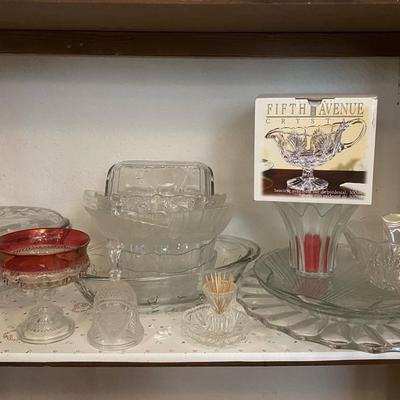 Vintage Ruby Red Glass Dish, Crystal Gravy Boat & Mixture Of Decorative Glass Serving Dishes