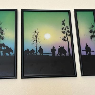 Three Panel Elephant Trek Hanging Painting