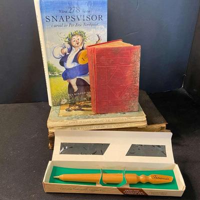 Antique 1893 Mini Bible, Emilie Flygare-Carlén: Pål Värning I And II With Tasmanian Timber Pen