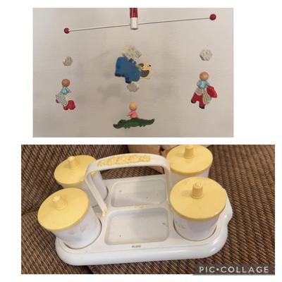 Vintage Hand Painted Mobile And Child's Toiletries Cups