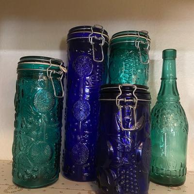 Vintage Colored Glass Embossed Canisters