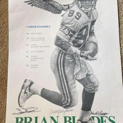 Signed 1995 Brian Blades Career Statistics Poster