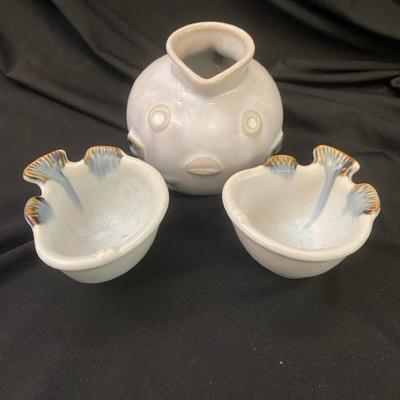 Sake Fish Pottery Set For Two