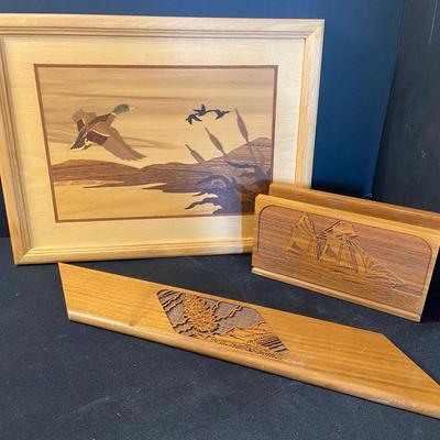 Ducks In Flight Wooden Inlay Artwork With Lasercraft Napkin Holder And More