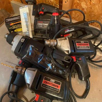  Craftsman Lot Of Drills, Stapler, Schroller Saw & Accessories