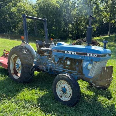 1990 Ford 2810 II tractor with 26,445 hours and RK King Kutter bush hog attachment 