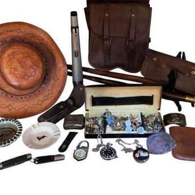 Gentlemens leather knives, pins & more