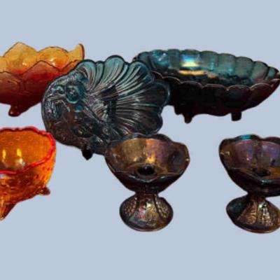 Red blue carnival glass