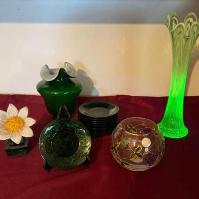 Green glass vases