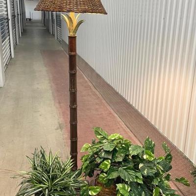 Coastal Bamboo Style Floor Lamp With Wicker Shade