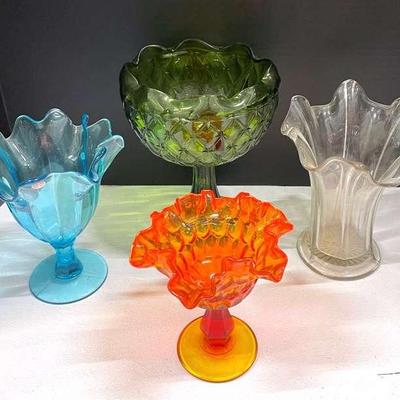 Fenton Thumbprint Compote, Italian Vase With Indiana Glass Vase