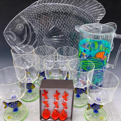 Tropical Themed Resin Platters, Glasses And Serveware 