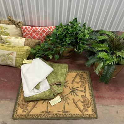 Coastal Decor With Bed skirt, Accent Pillows And Faux Planters With Pots 
