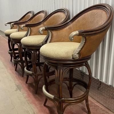 Set Of Four Hooker Bamboo Rattan Bar Stools