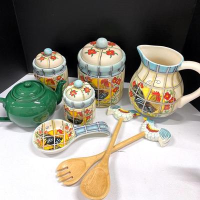 Chicken Ceramic Canister Set With Teapot, Japan