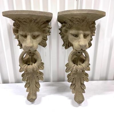 Vintage Bombay Lion Head Wall Shelf Sconces