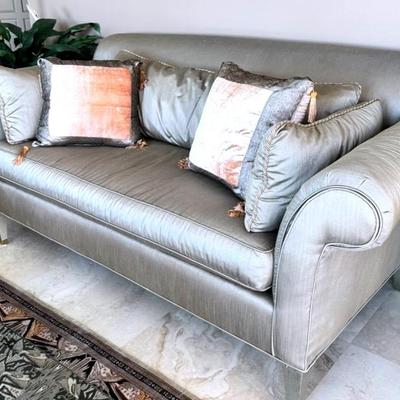 Silver Toned Silk Sofa By Century Furniture 