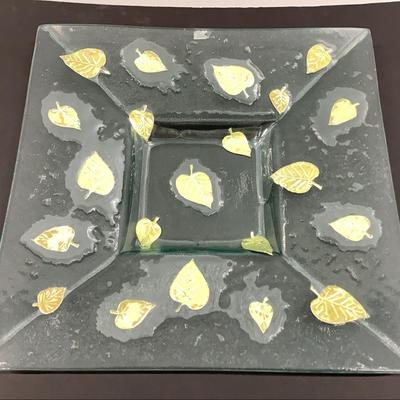 Large Glass Platter With Gold Leaves