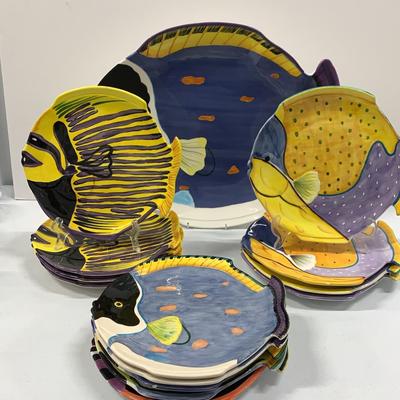Colorful Hand Painted Fish Plates And Platter