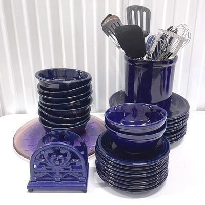 Fiesta Dinnerware Blue Plates And Bowls With Unmarked Serveware 