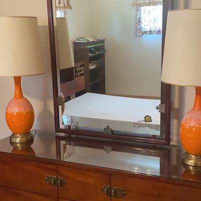 MidCentury Modern Classic Ceramic Lamps: Orange Drip
