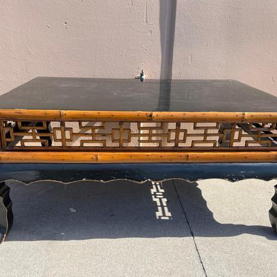 Asian Unsigned Lacquer Bamboo Coffee Table 
